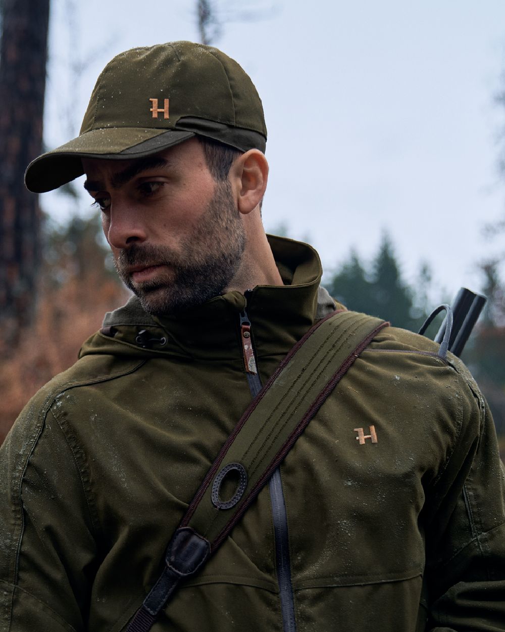 Willow Green Coloured Harkila Pro Hunter Move 2.0 GTX Jacket on outdoor background 
