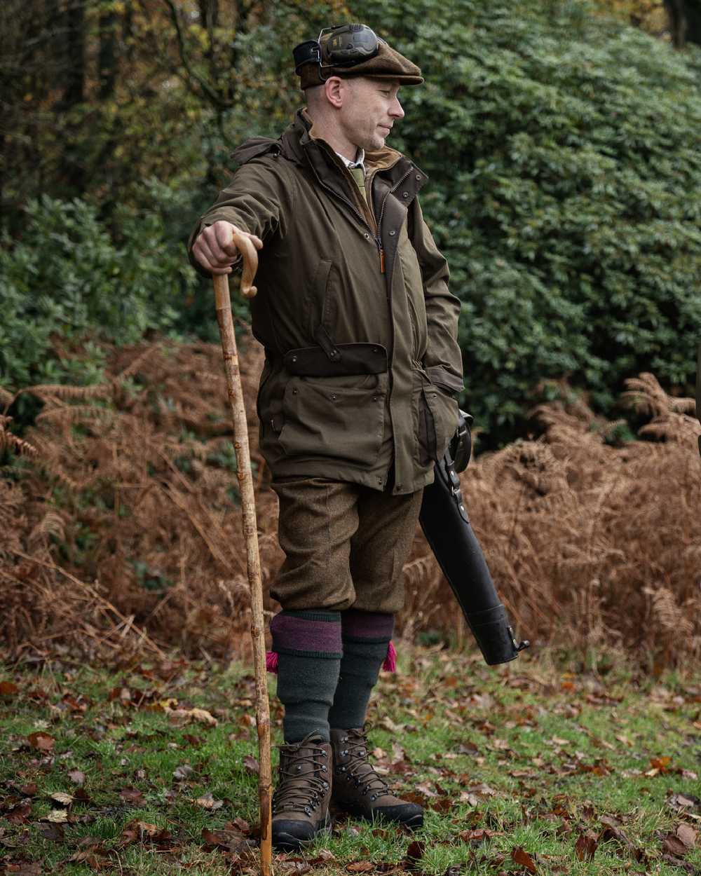 Willow Green Coloured Harkila Pro Hunter Shooting GTX Jacket on outdoor background 