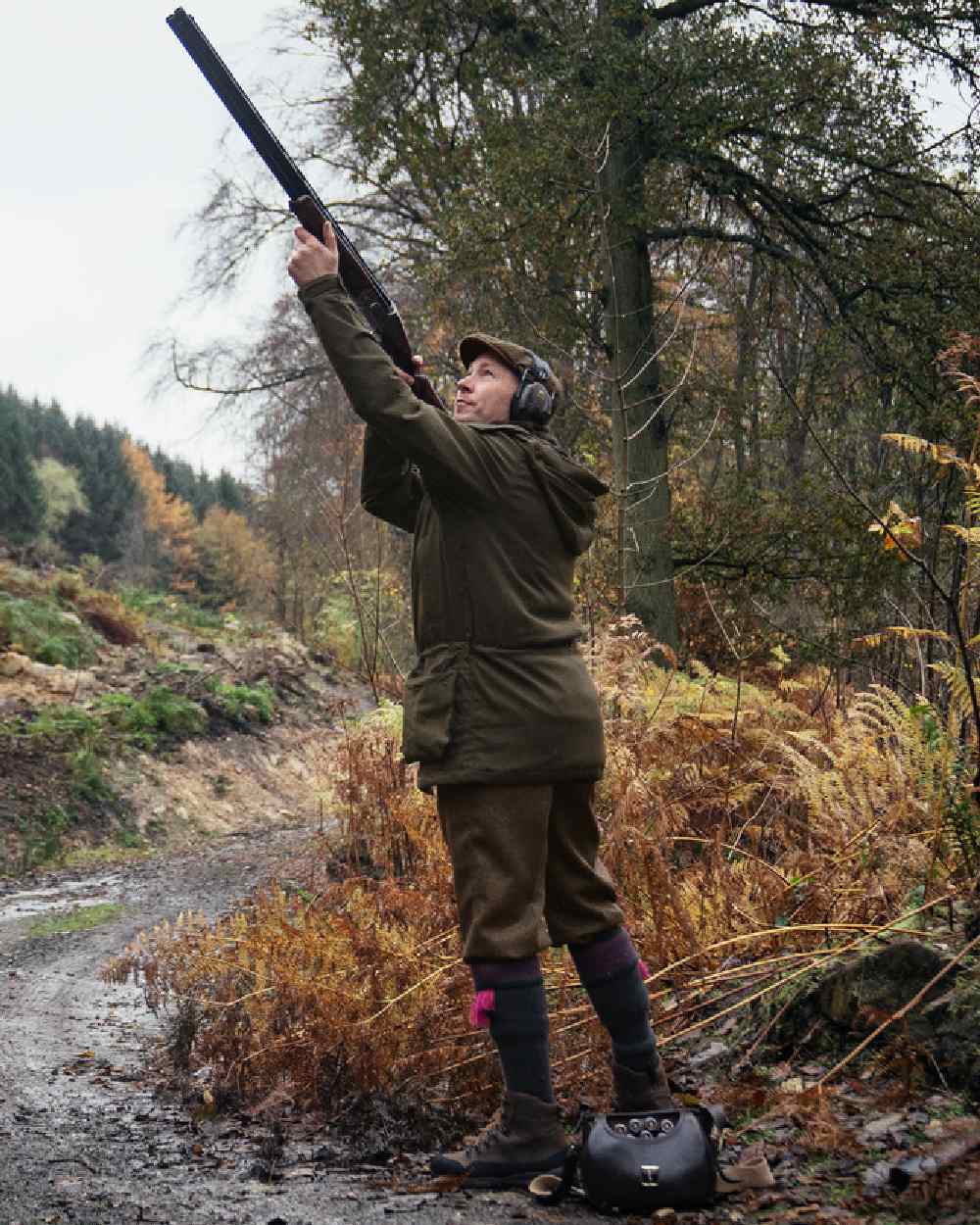 Willow Green Coloured Harkila Pro Hunter Shooting GTX Jacket on outdoor background 