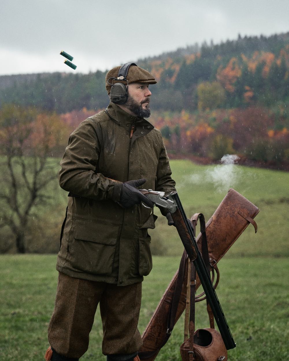 Willow Green Coloured Harkila Pro Hunter Shooting GTX Jacket on outdoor background 