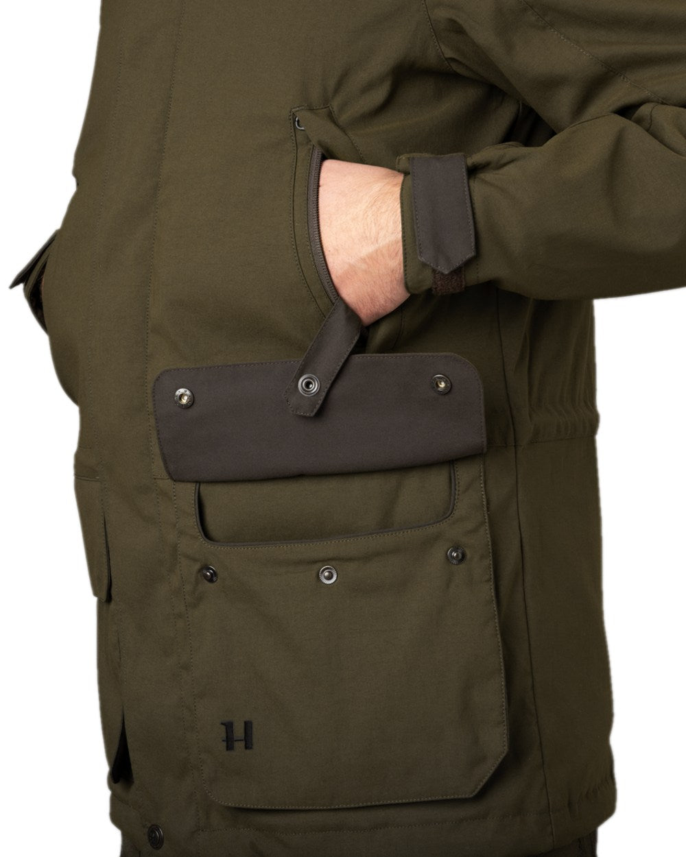 Willow Green Coloured Harkila Pro Hunter Shooting GTX Jacket on white background 