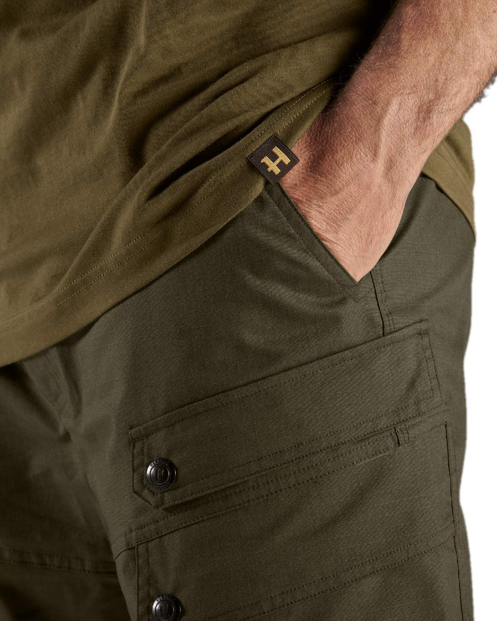 Light Willow Green Coloured Harkila Pro Hunter Short Sleeve T-Shirt on white background 