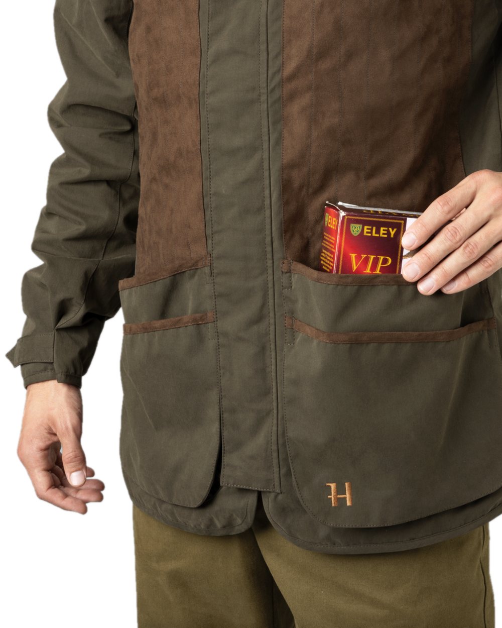 Willow Green Coloured Harkila Rannoch HWS Shooting Jacket on white background 