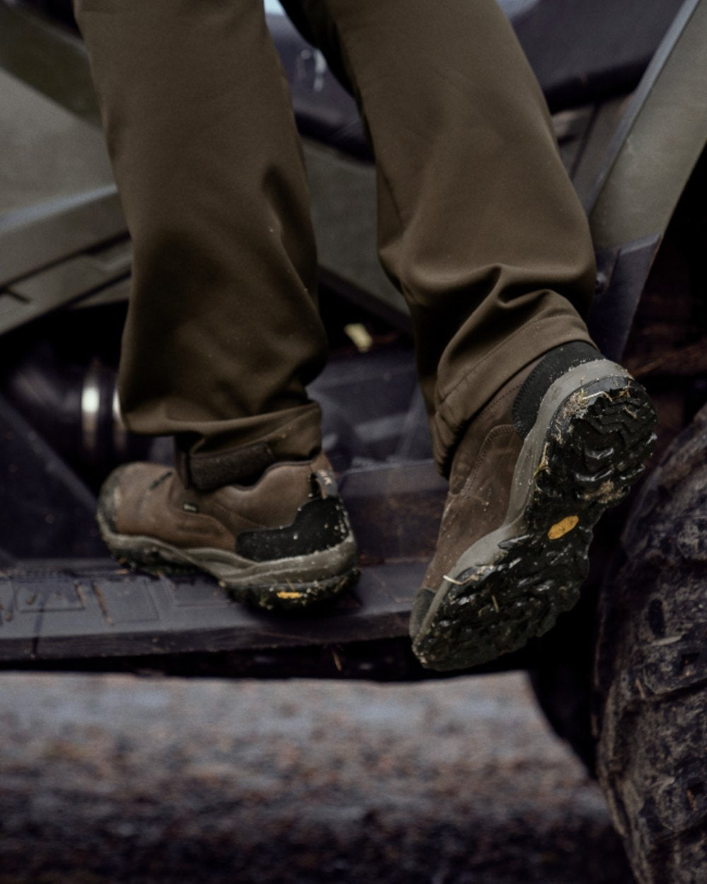 Dark Brown Coloured Harkila Reidmar Low GTX Shoes on car background 