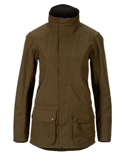 Warm Olive Coloured Harkila Retrieve Lady Jacket on white background 