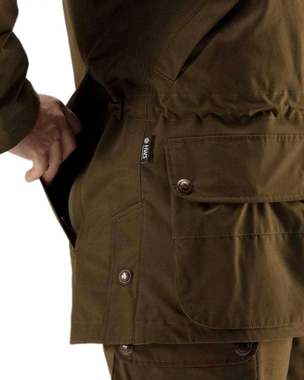 Warm Olive Coloured Harkila Retrieve Lady Jacket on white background 