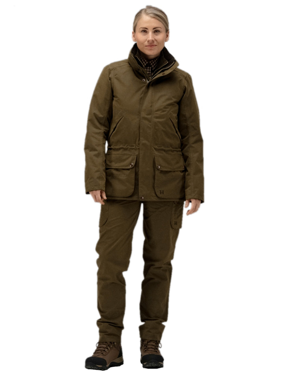 Warm Olive Coloured Harkila Retrieve Lady Jacket on white background 