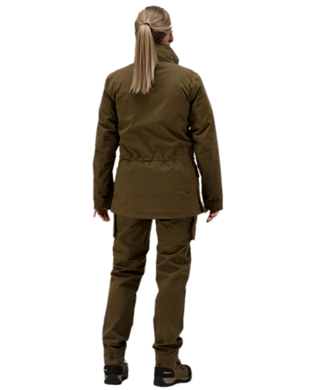 Warm Olive Coloured Harkila Retrieve Lady Jacket on white background 