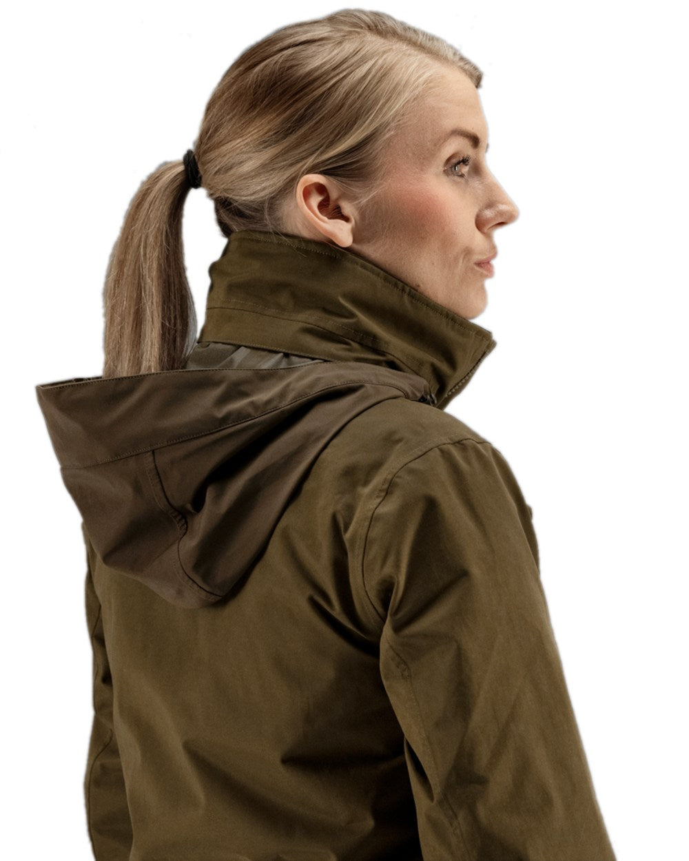 Warm Olive Coloured Harkila Retrieve Lady Jacket on white background 