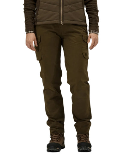 Warm Olive Coloured Harkila Retrieve Lady Trousers on white background 