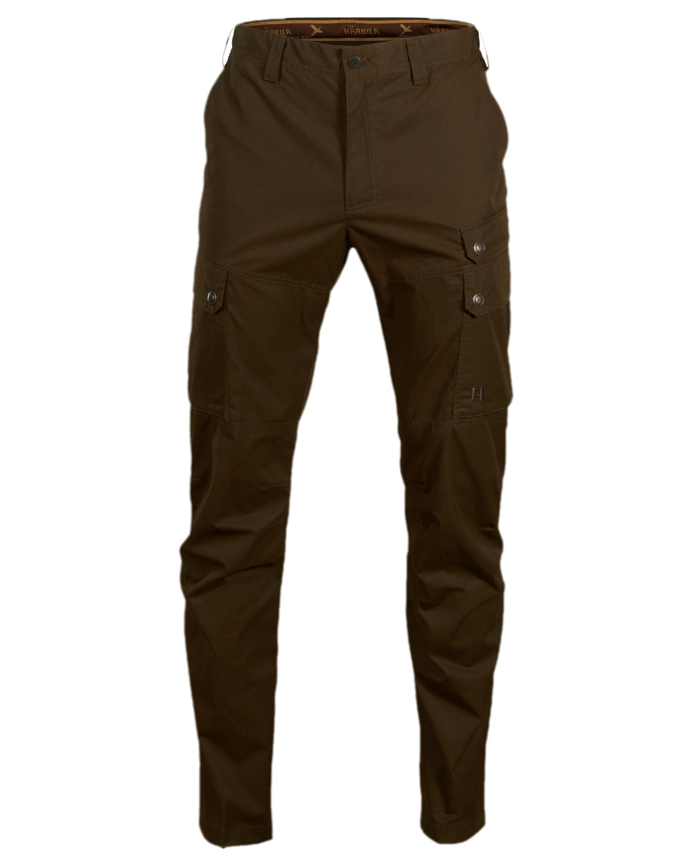 Dark Warm Olive Coloured Harkila Retrieve Light Trousers on white background 