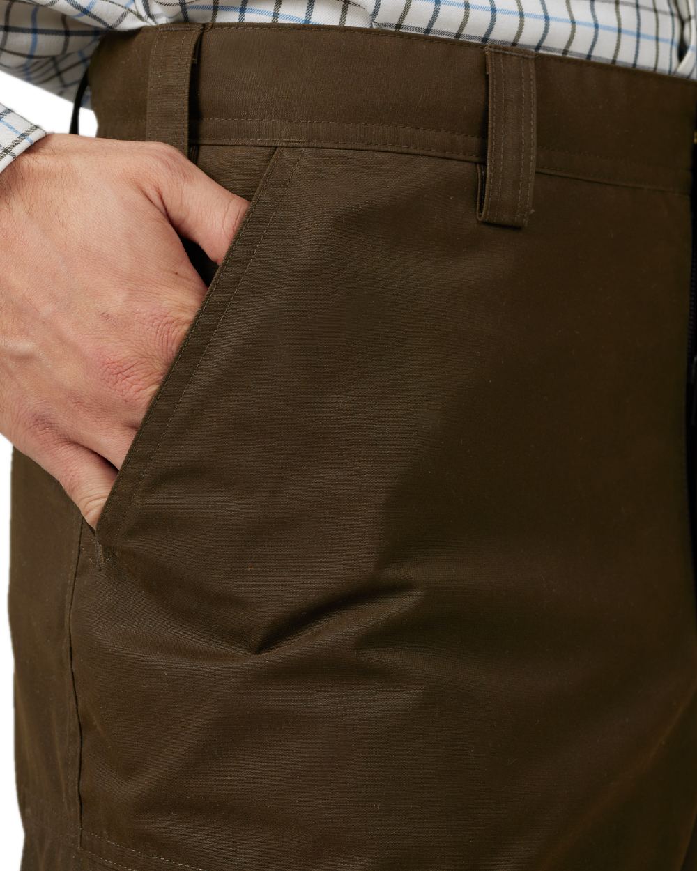 Dark Warm Olive Coloured Harkila Retrieve Light Trousers on white background 