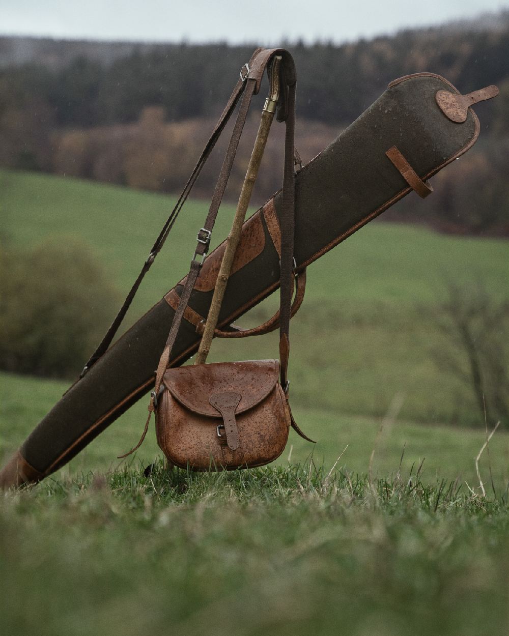 Warm Olive Coloured Harkila Retrieve Shotgun Slip on forest background 