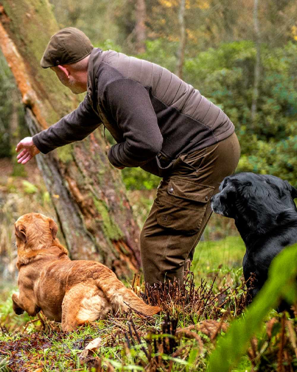 Warm Olive Coloured Harkila Retrieve Trousers on outdoor background 