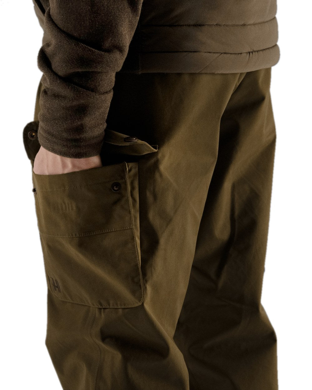 Warm Olive Coloured Harkila Retrieve Trousers on white background 