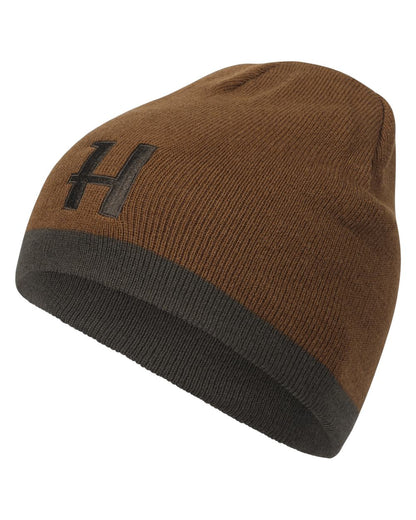 Shadow Brown Rustique Clay Coloured Harkila Reversible Beanie on white background 