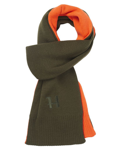 Willow Green Orange Coloured Harkila Reversible Scarf on white background 
