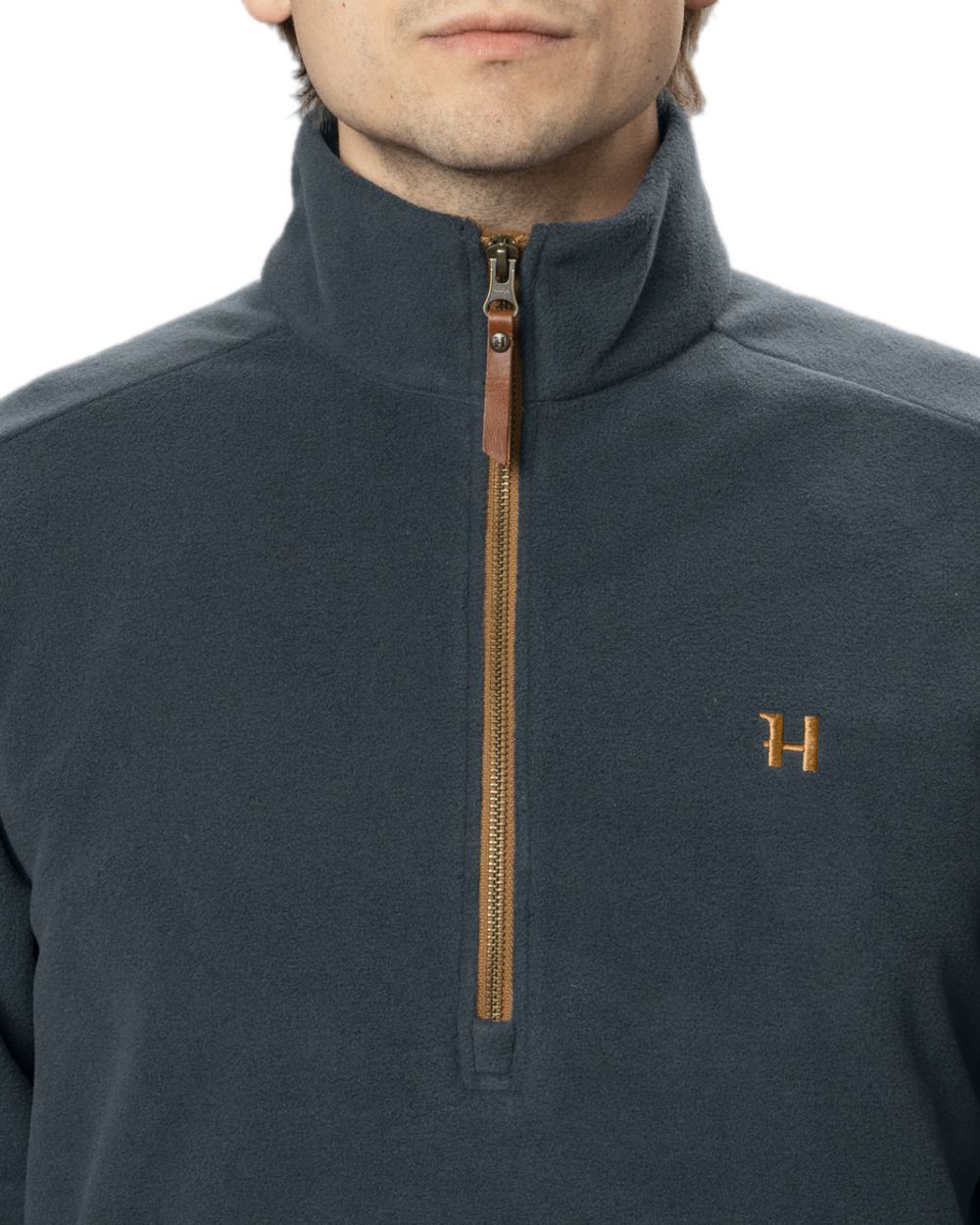 Dark Navy Coloured Harkila Sandhem 200 Fleece Pullover on white background 