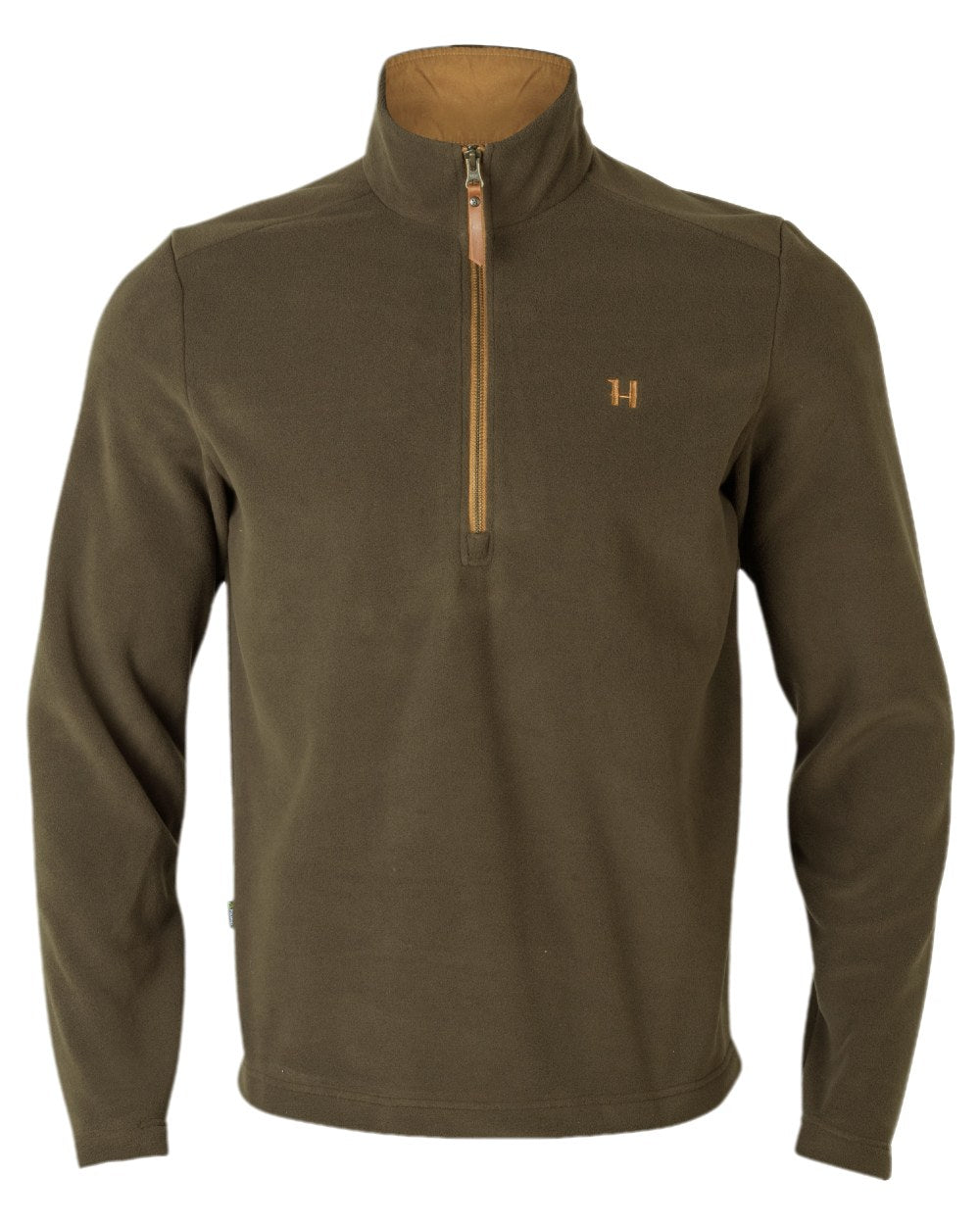Willow Green Coloured Harkila Sandhem 200 Fleece Pullover on white background 
