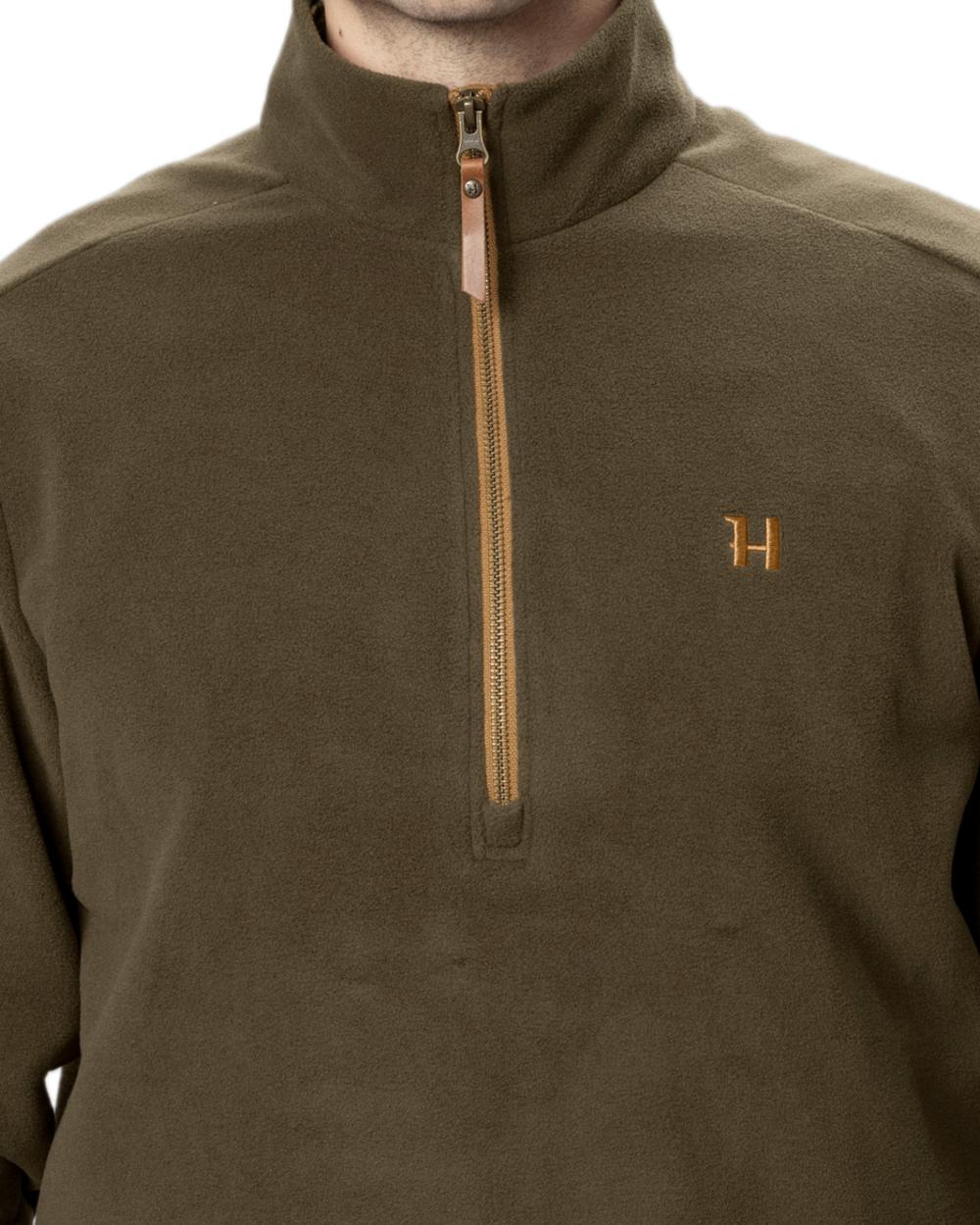 Willow Green Coloured Harkila Sandhem 200 Fleece Pullover on white background 