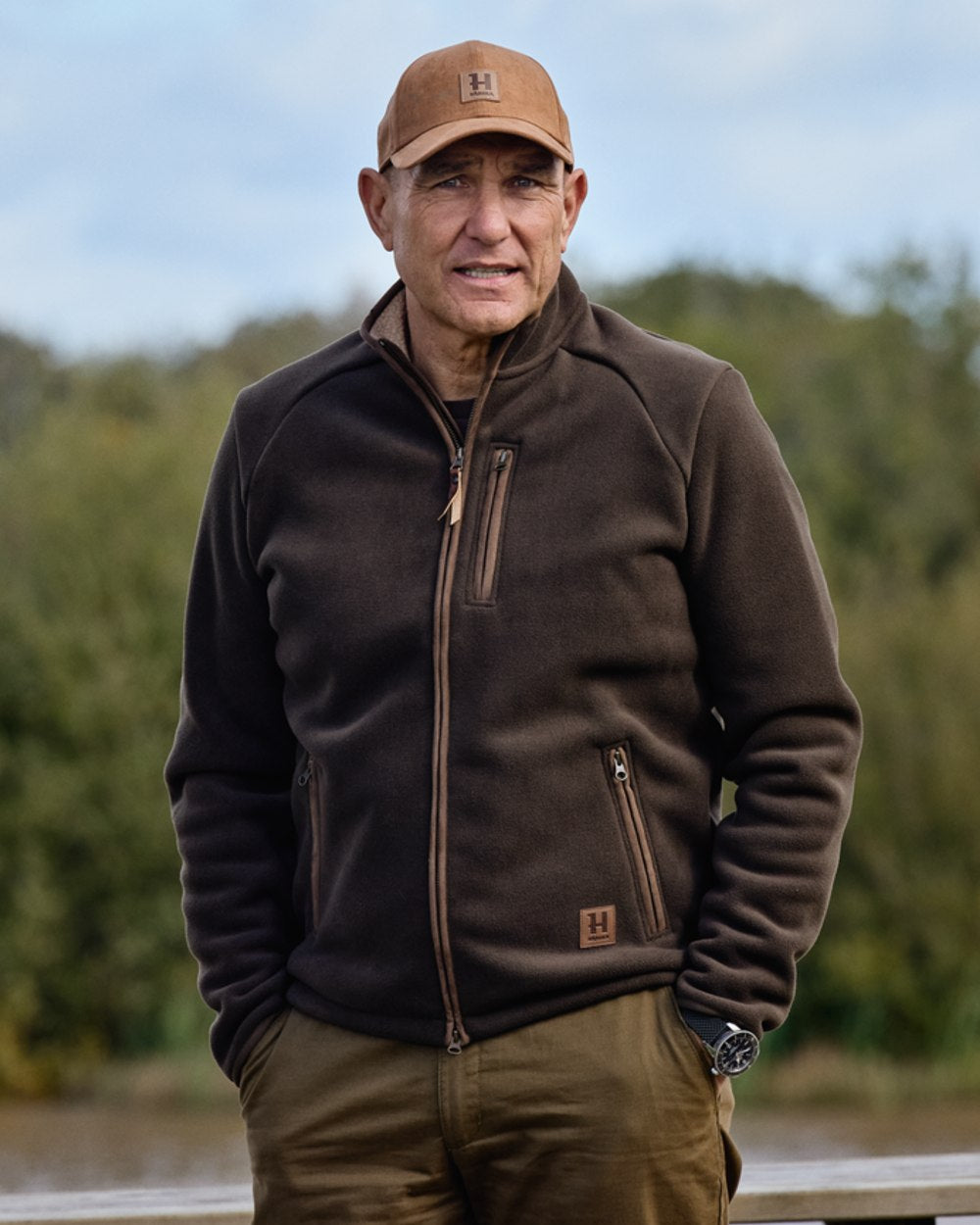 Demitasse Brown Coloured Harkila Sandhem Sherpa Fleece Jacket on outdoor background 