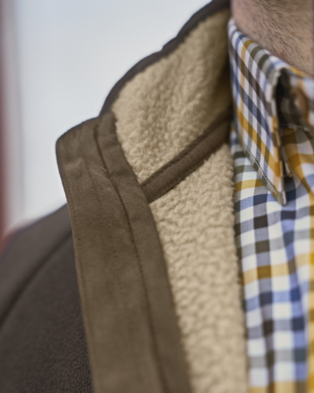 Demitasse Brown Coloured Harkila Sandhem Sherpa Fleece Jacket on outdoor background 