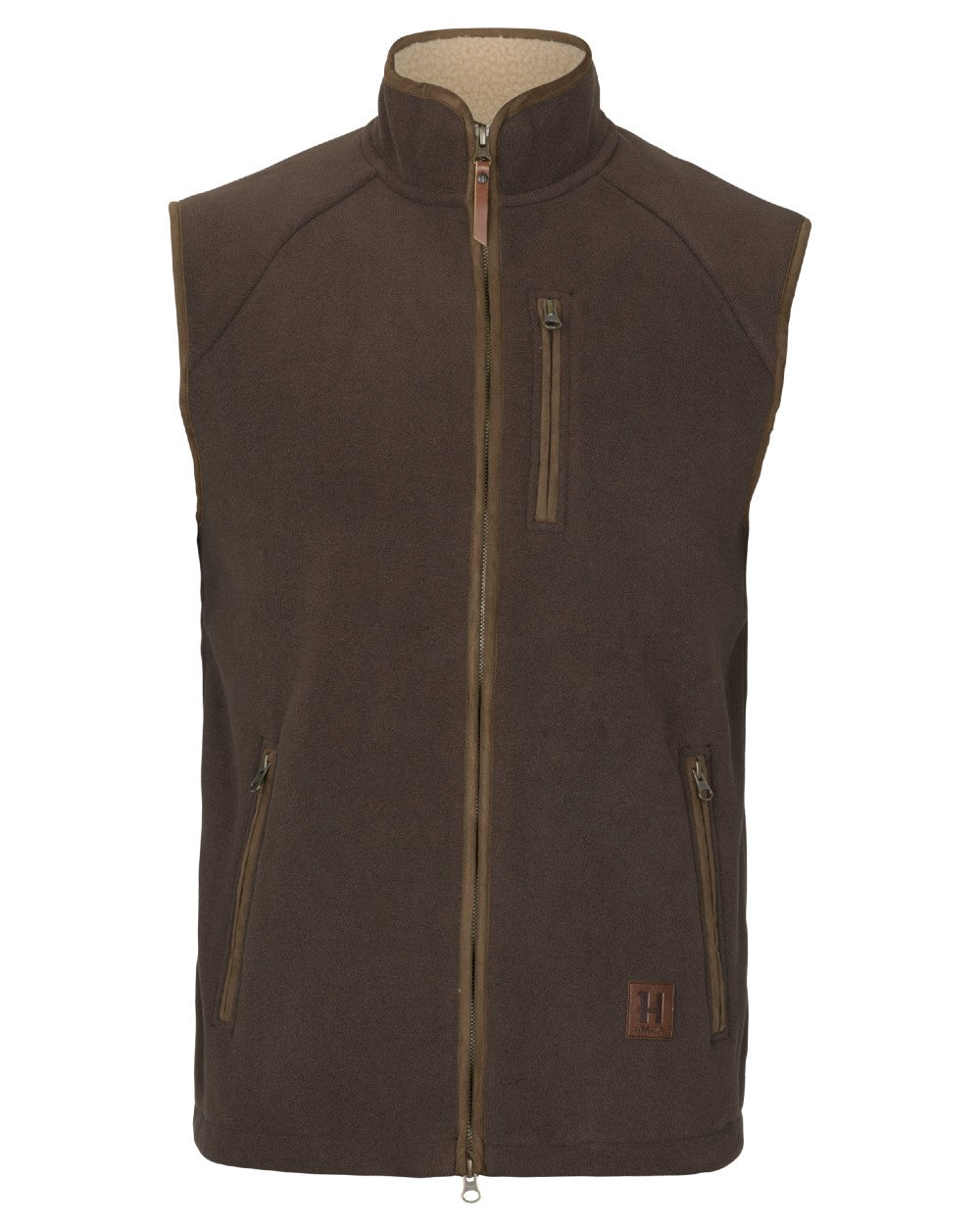 Demitasse Brown Coloured Harkila Sandhem Sherpa Fleece Waistcoat on white background 