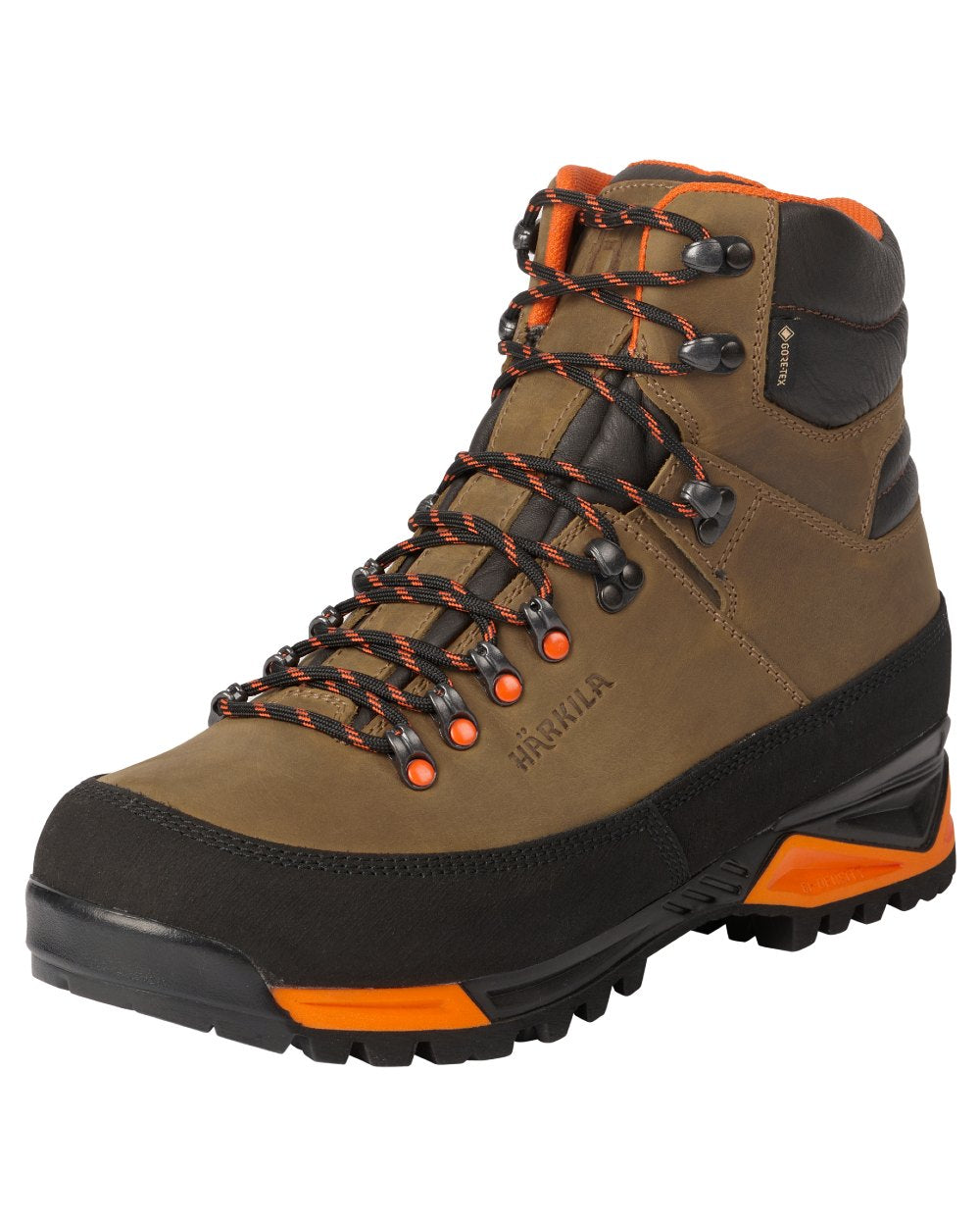 Mid Brown Orange Coloured Harkila Saxnas GTX Boots on white background 