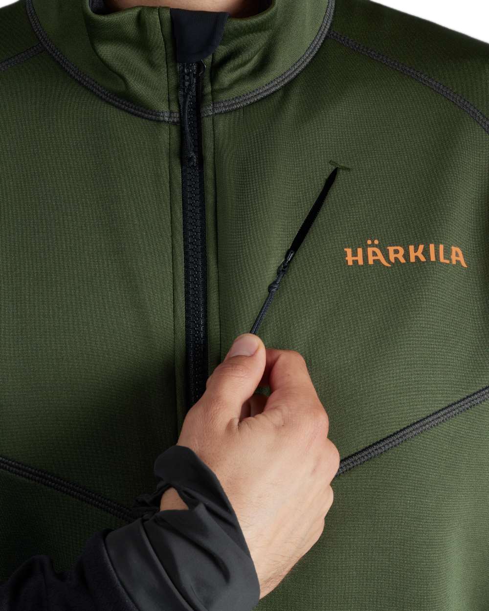 Duffel Green Black Coloured Harkila Scandinavian Fleece Jacket on white background 