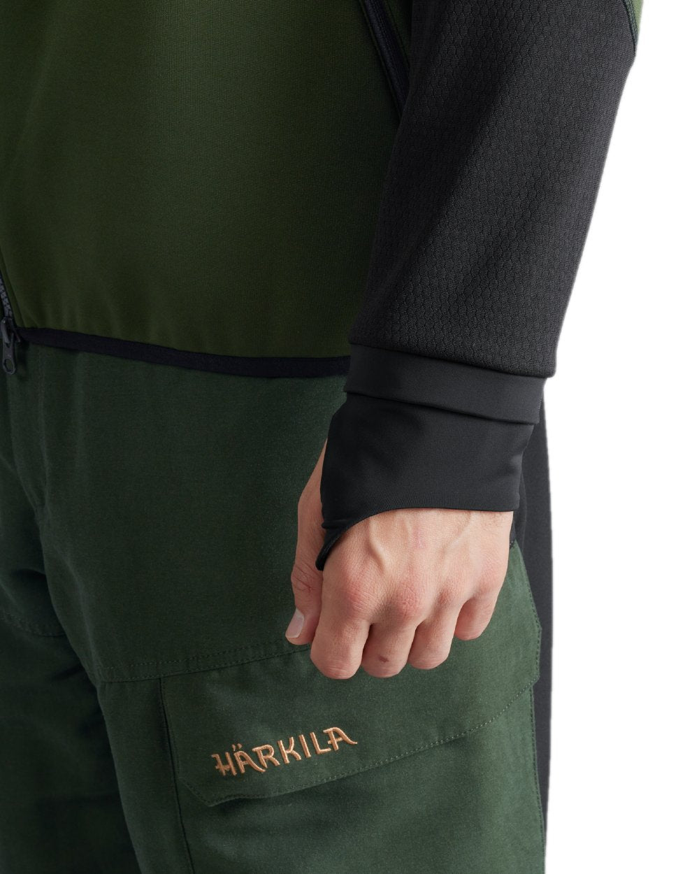 Duffel Green Black Coloured Harkila Scandinavian Fleece Jacket on white background 