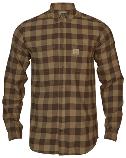 Antique Bronze Check coloured Harkila Scandinavian Long Sleeve Shirt on white background 