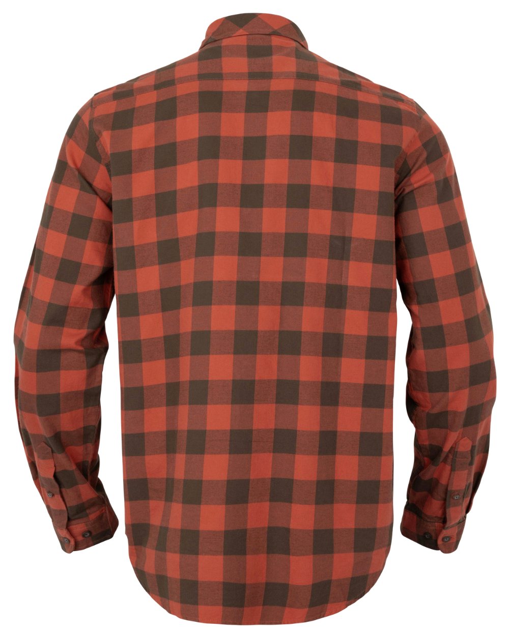 Autumn Orange Check coloured Harkila Scandinavian Long Sleeve Shirt on white background 