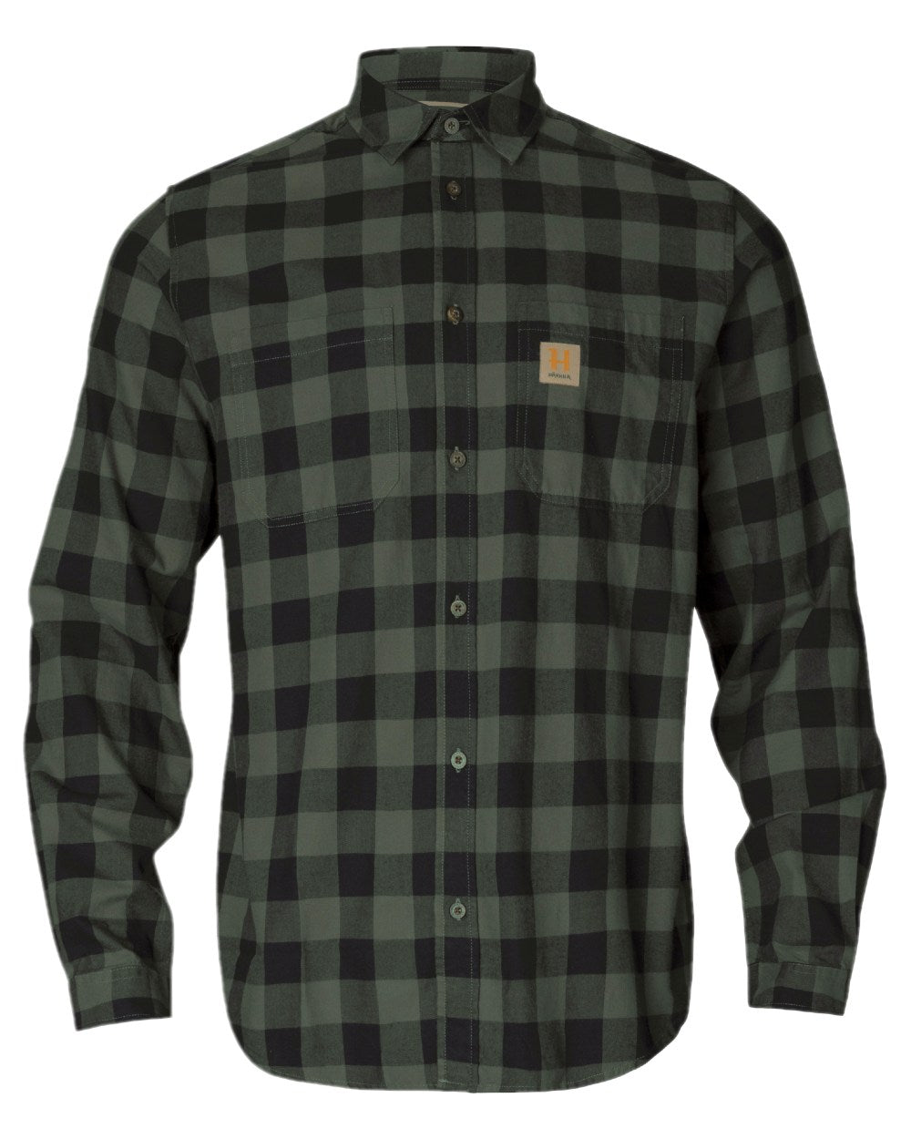 Green Check Coloured Harkila Scandinavian Long Sleeve Shirt on white background 