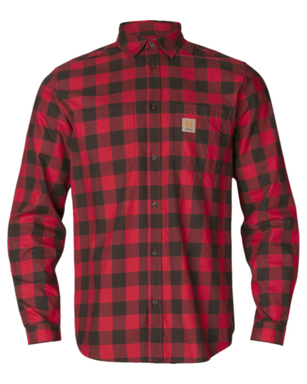 Red Check Coloured Harkila Scandinavian Long Sleeve Shirt on white background 