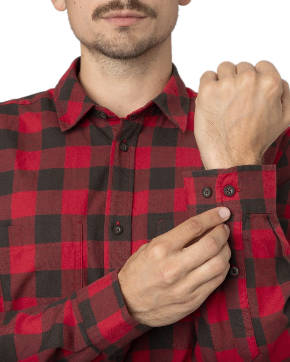 Red Check Coloured Harkila Scandinavian Long Sleeve Shirt on white background 