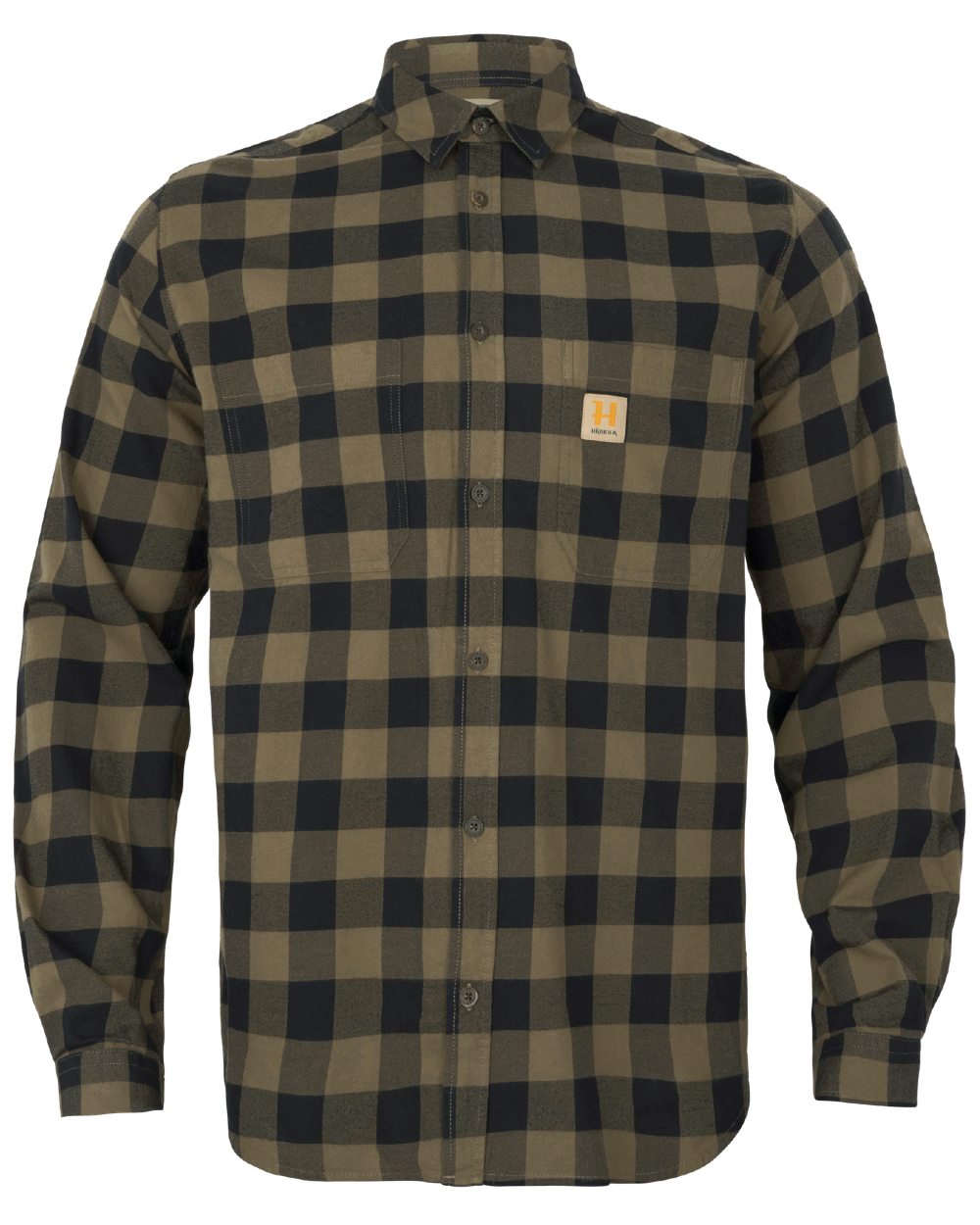 Tarmac Check coloured Harkila Scandinavian Long Sleeve Shirt on white background 