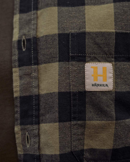 Tarmac Check coloured Harkila Scandinavian Long Sleeve Shirt on outdoor background 
