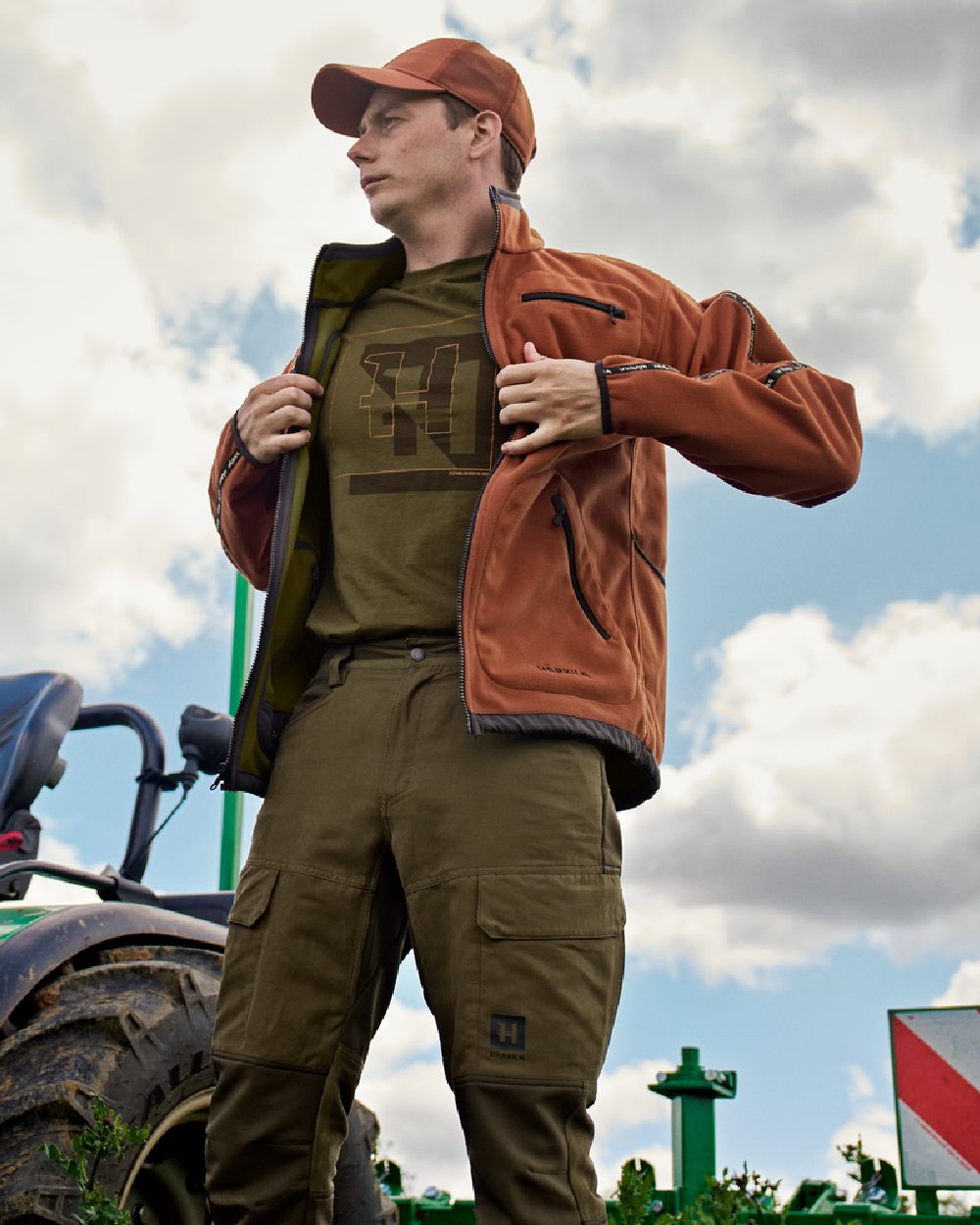 Dark Olive Willow Green Coloured Harkila Scandinavian Trousers on outdoor background 