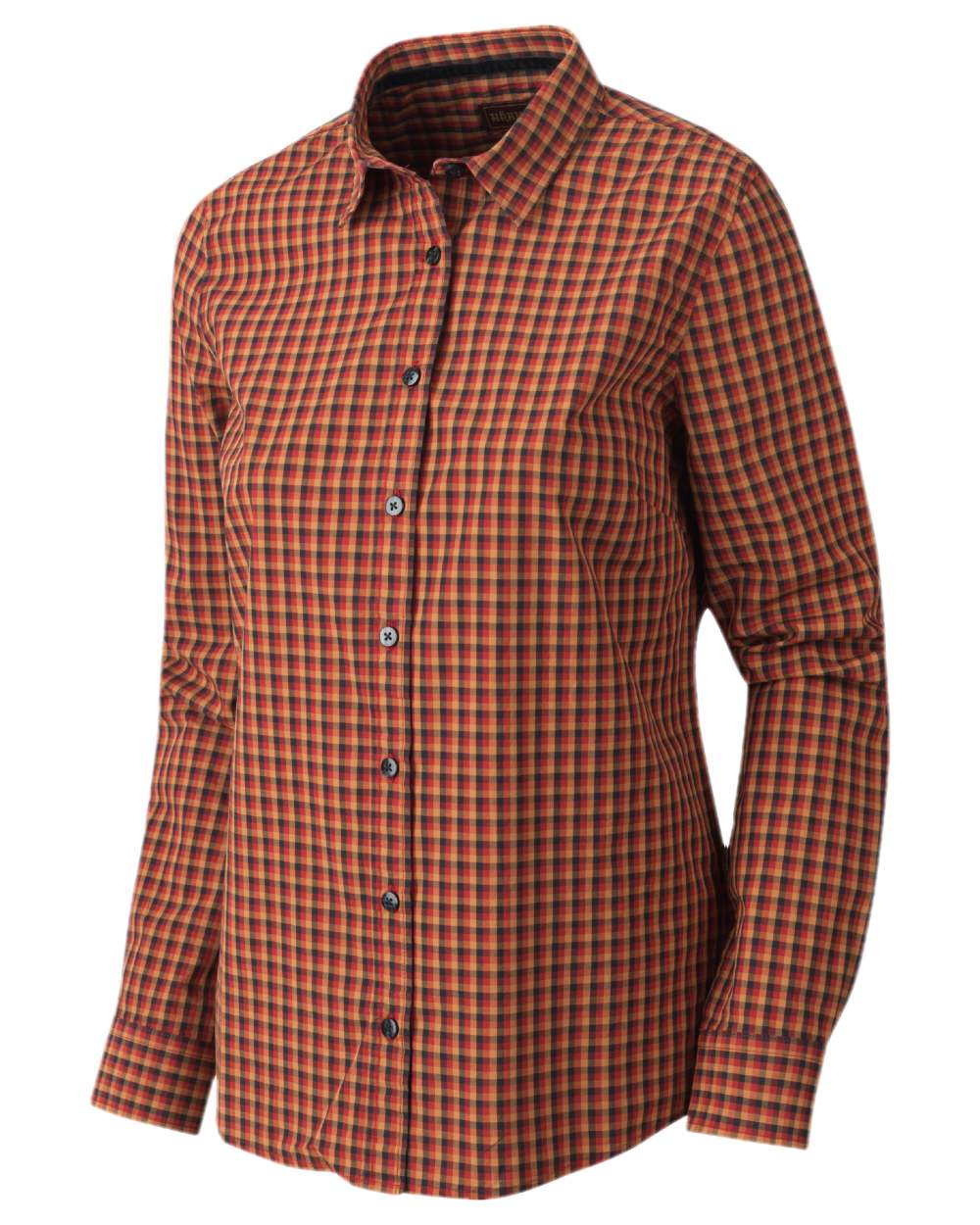 Red Black Check Coloured Harkila Selja Lady Long Sleeved Shirt on white background 