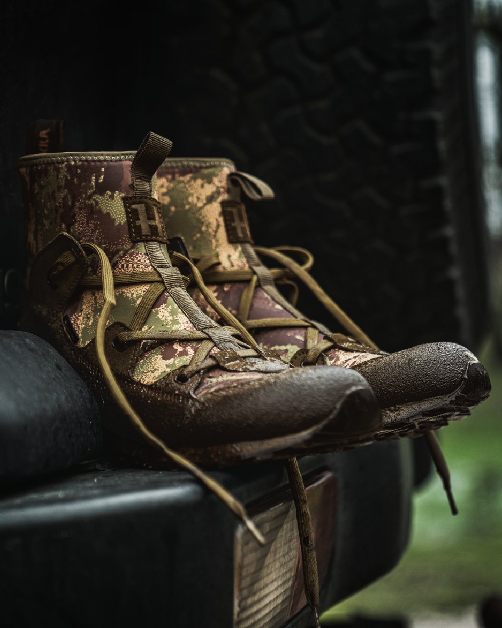 AXIS Forest Coloured Harkila Stalking Sneaker GTX Boots on outdoor background 