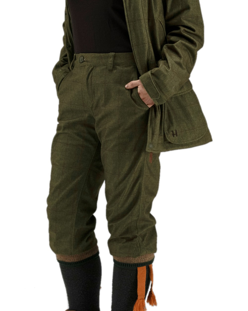 Willow Green Coloured Harkila Stornoway Shooting Ladies Breeks on white background 