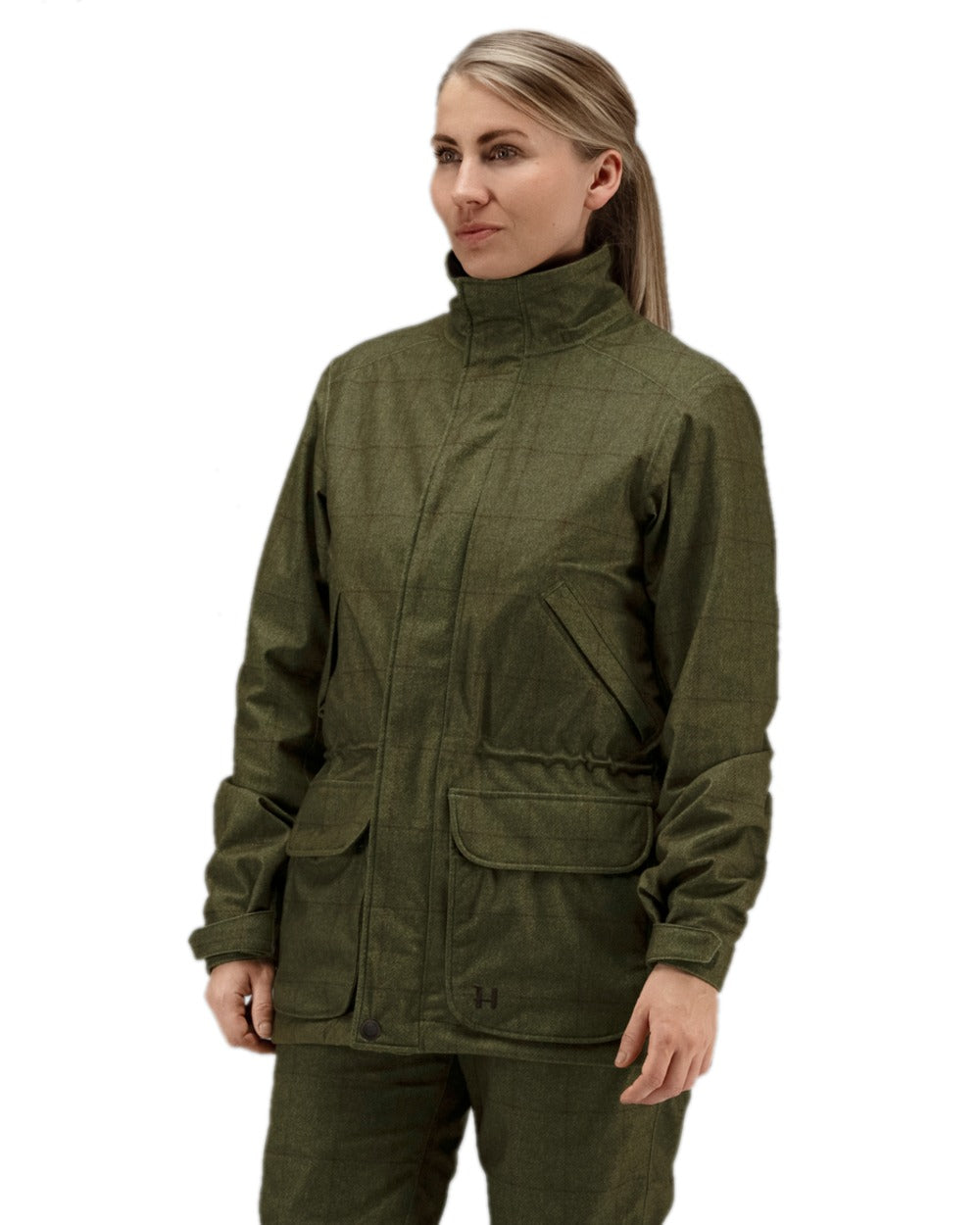 Willow Green Coloured Harkila Stornoway Shooting Lady Jacket on white background 