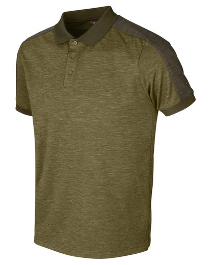 Dark Olive Willow Green coloured Harkila Tech Polo on white background 
