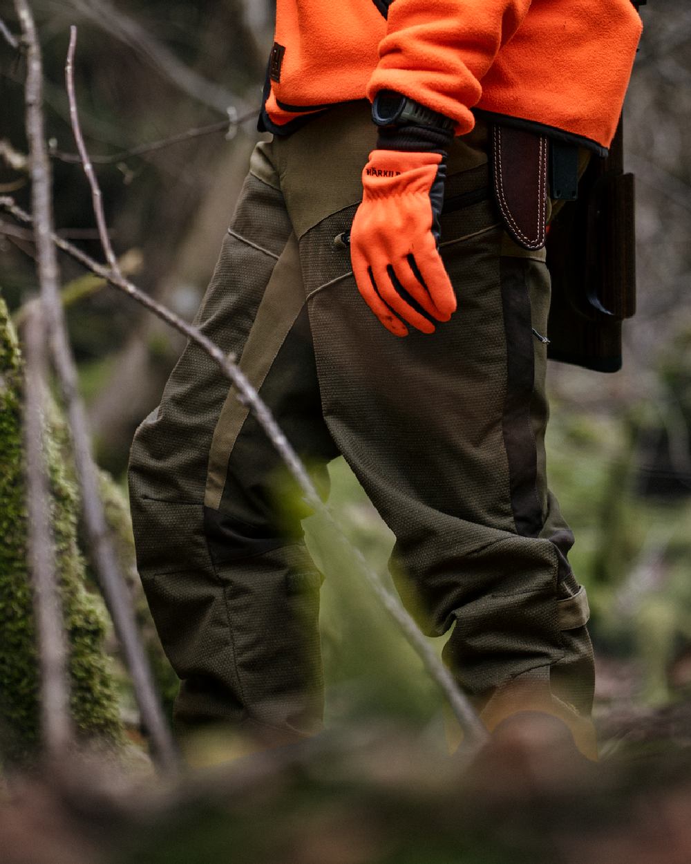 Willow Green Golden Willow Green coloured Harkila Teneo Pro Trousers on forest background 