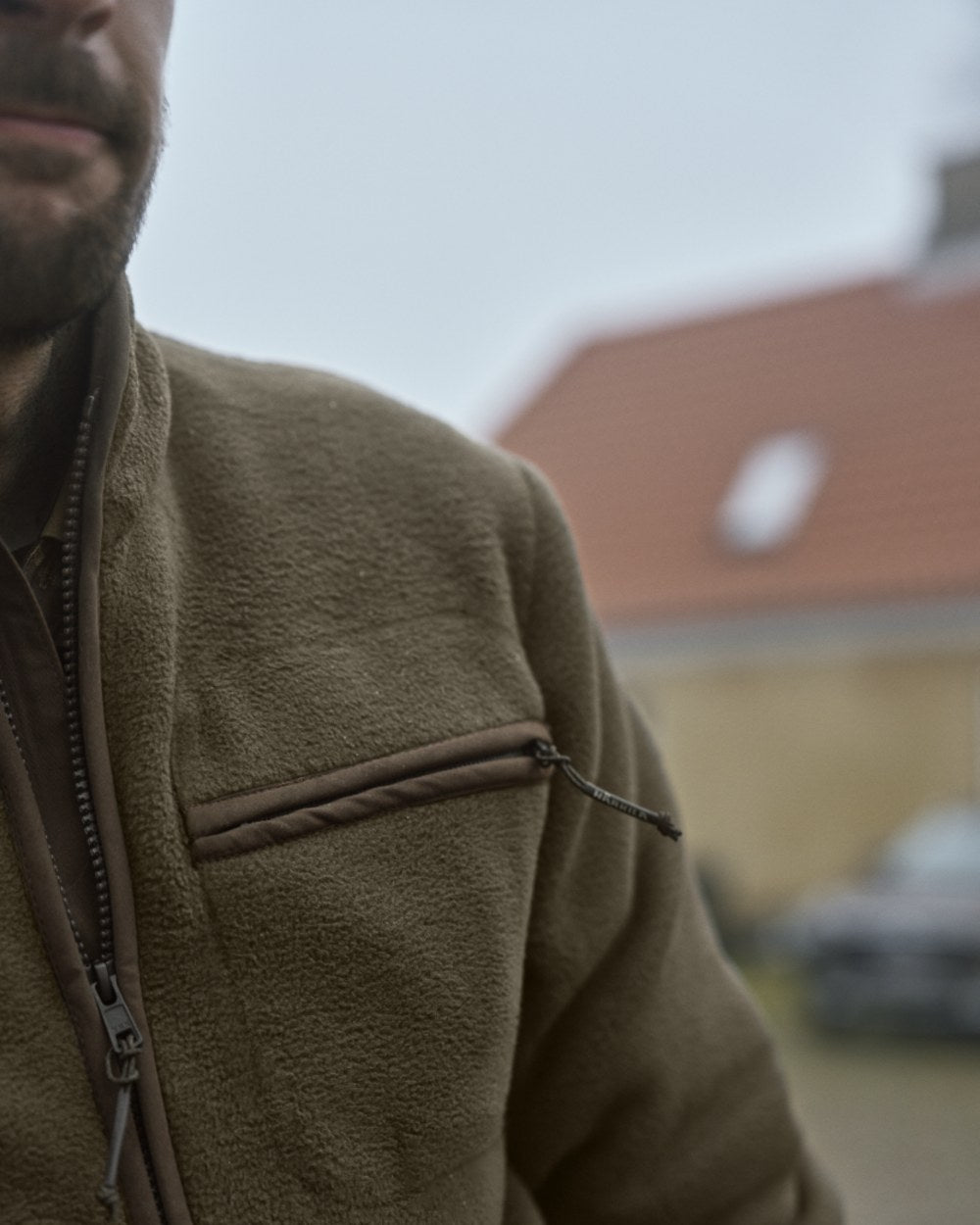 Willow Green Coloured Harkila Torsby Fleece Jacket on outdoor background 