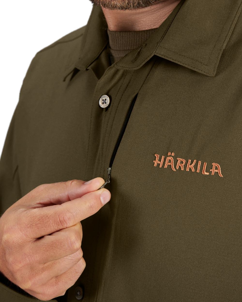 Willow Green Coloured Harkila Trail L/S Shirt on white background 