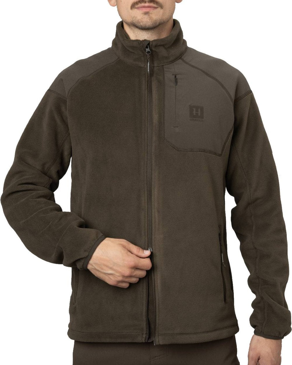 Shadow Brown Coloured Harkila Venjan 2.0 Fleece Jacket on white background 