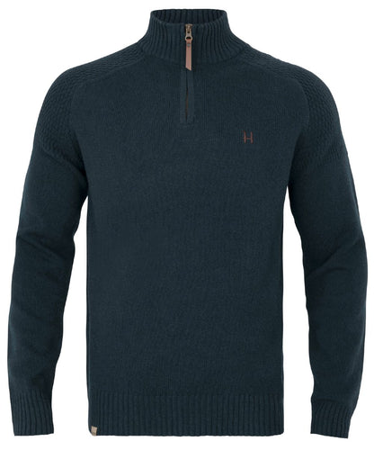 Dark Navy Coloured Harkila Vincent Merino Half Zip Pullover on white background 