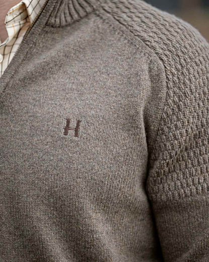 Dark Sand Coloured Harkila Vincent Merino Half Zip Pullover on outdoor background 