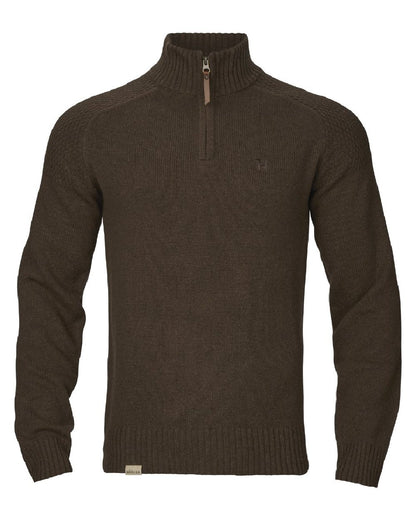 Demitasse Brown Coloured Harkila Vincent Merino Half Zip Pullover on white background 
